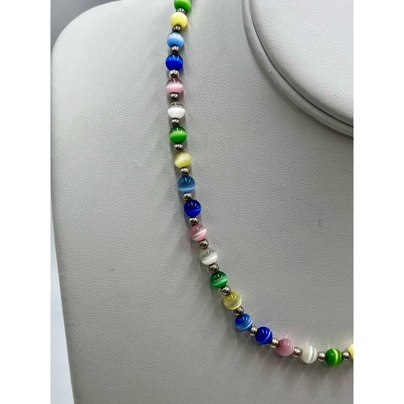 Jordan Sterling Silver 925 Beaded Multicolor Cat's Eye Necklace - Picture 3 of 13